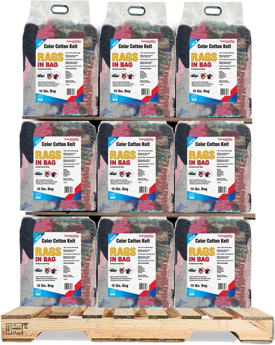 Premium Color Knit Cleaning Rags (600 lbs Pallet - 60x10 lbs. Bag) – Shop Rags Bulk for Workshops
