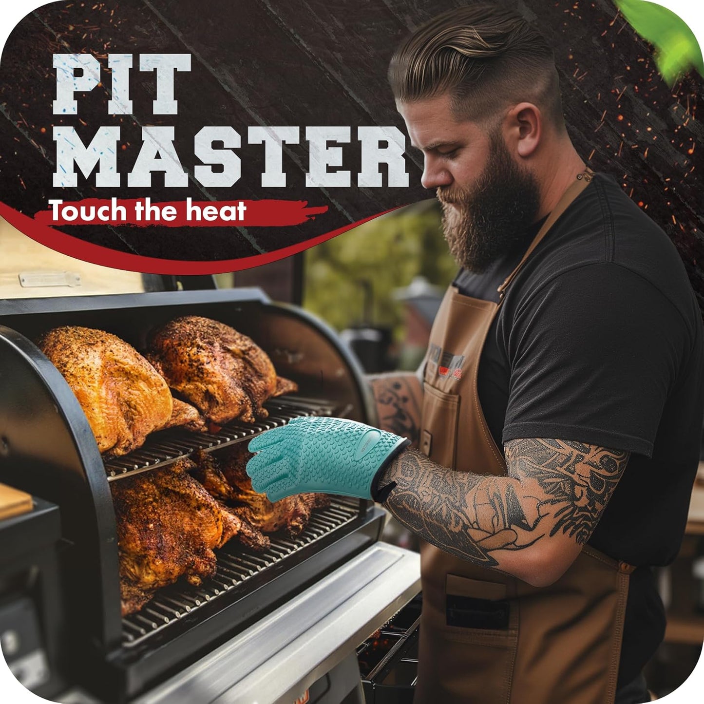KITCHEN PERFECTION XL Silicone Smoker Oven Gloves -Extreme Heat Resistant BBQ Gloves -Handle Hot