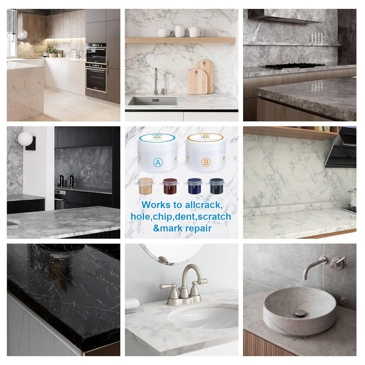 Marble and Granite Repair kit, Quartz Countertop Repair Kit for Chip Dents Cracks Holes Scratchs