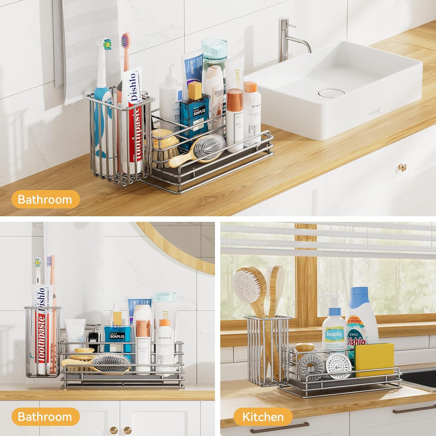 Yofidra Kitchen Sink Caddy with Instant Drying Stone, Metal Stainless Steel Dish Sponge Holder