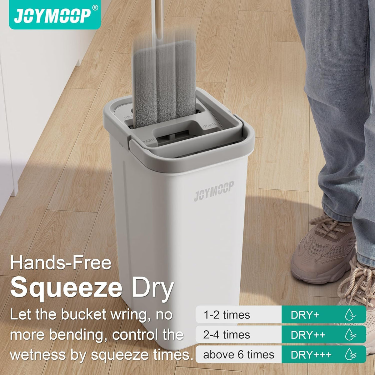 JOYMOOP Easy Clean and Self-Squeezing Microfiber Flat Mop and Bucket System, Mops for Floor