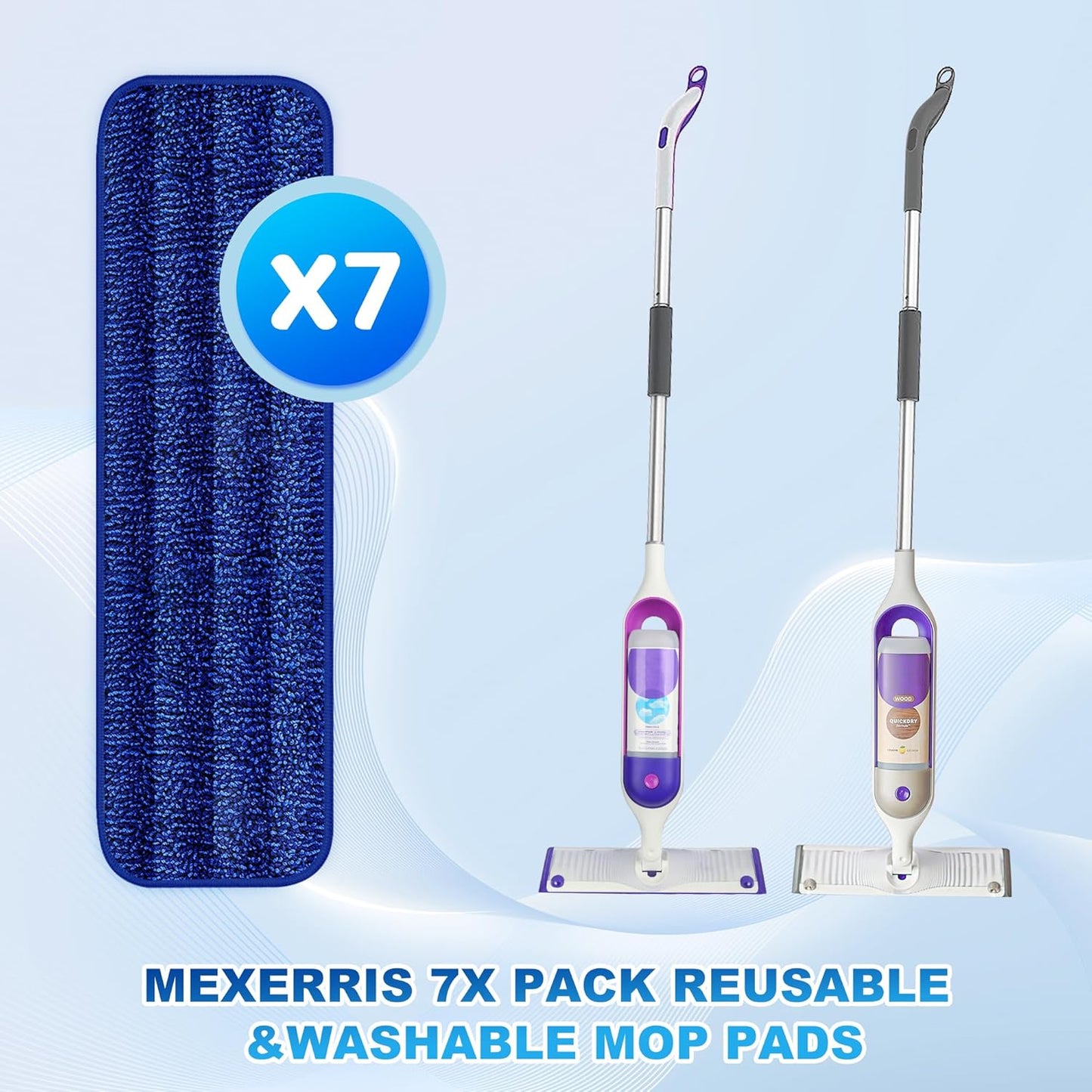 7 Count Reusable Microfiber Mop Pads for Swiffer PowerMop- MEXERRIS PowerMop Refills Hard Wood