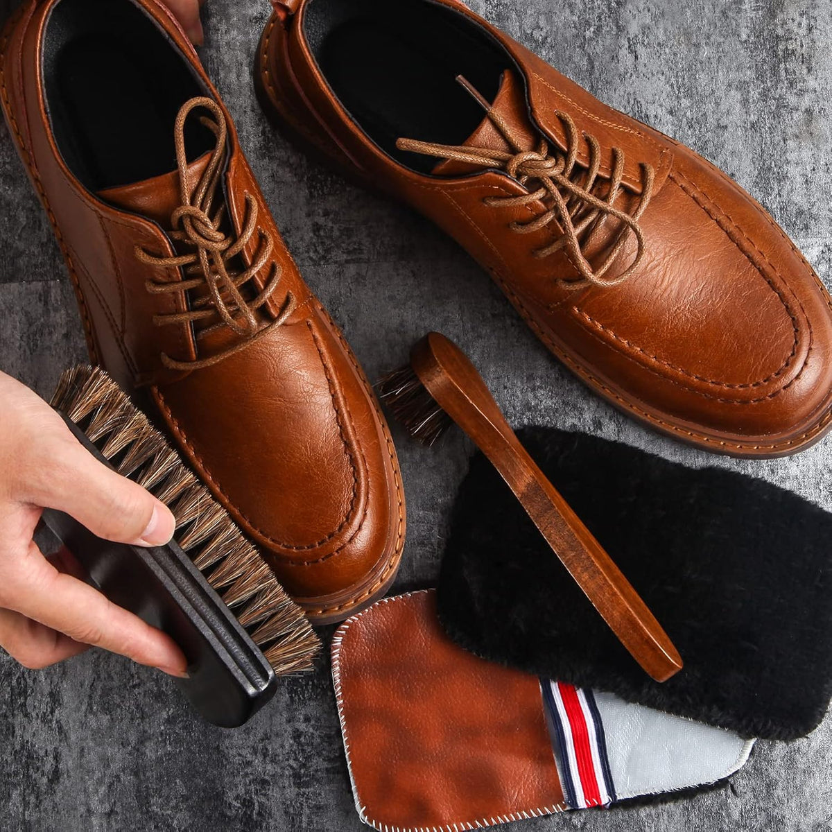 4 Pcs Horsehair Shine Shoes Brush Kit Polish Dauber Applicators Cleaning Leather Shoes Boots Care