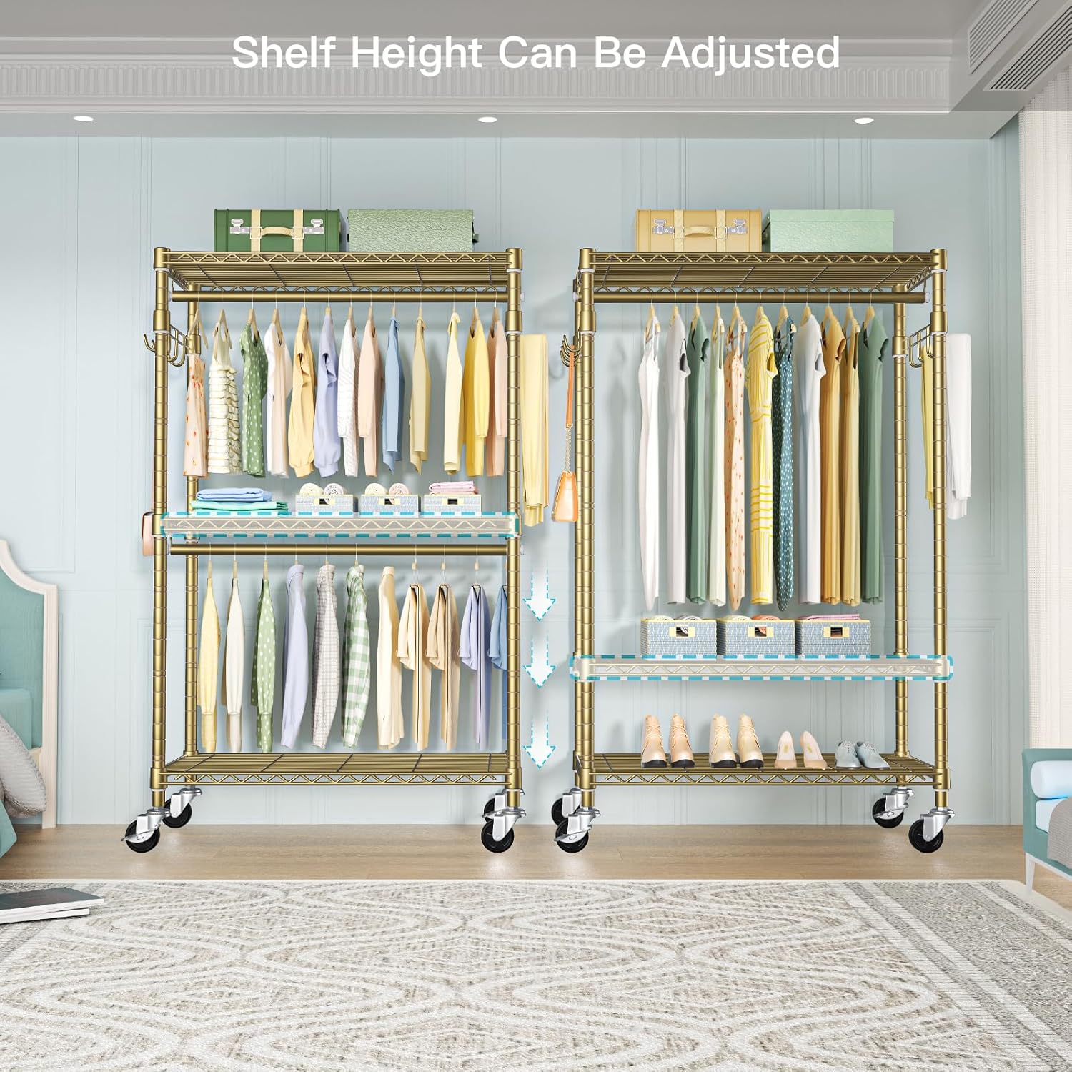 FUTASSI P1 Rolling Clothes Rack, Movable Metal Garment Closet Organizer with Lockable Wheels