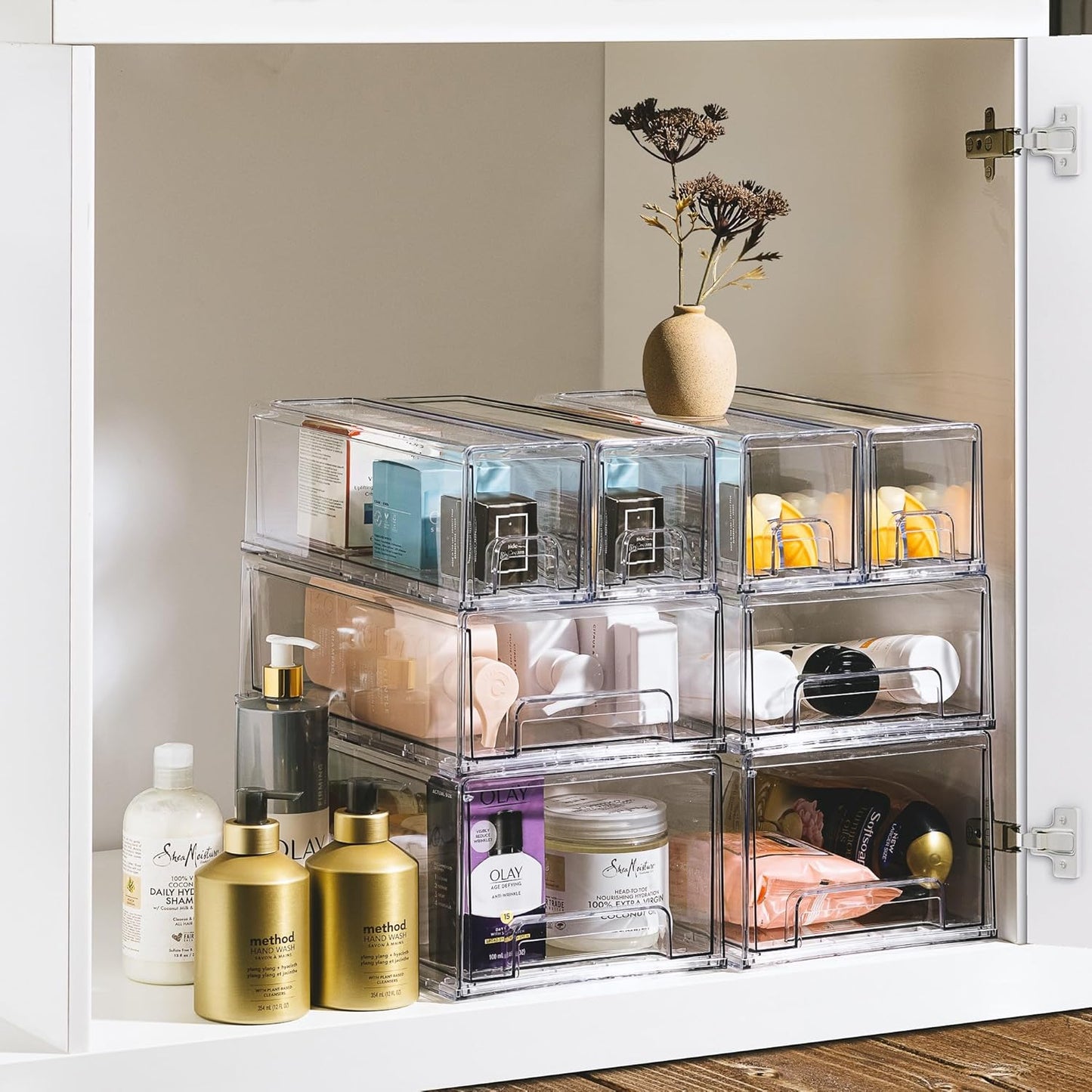 Sorbus Small Clear Storage Drawers (4 Pack) – Acrylic Stackable Storage Bins with Pull-Out Drawers