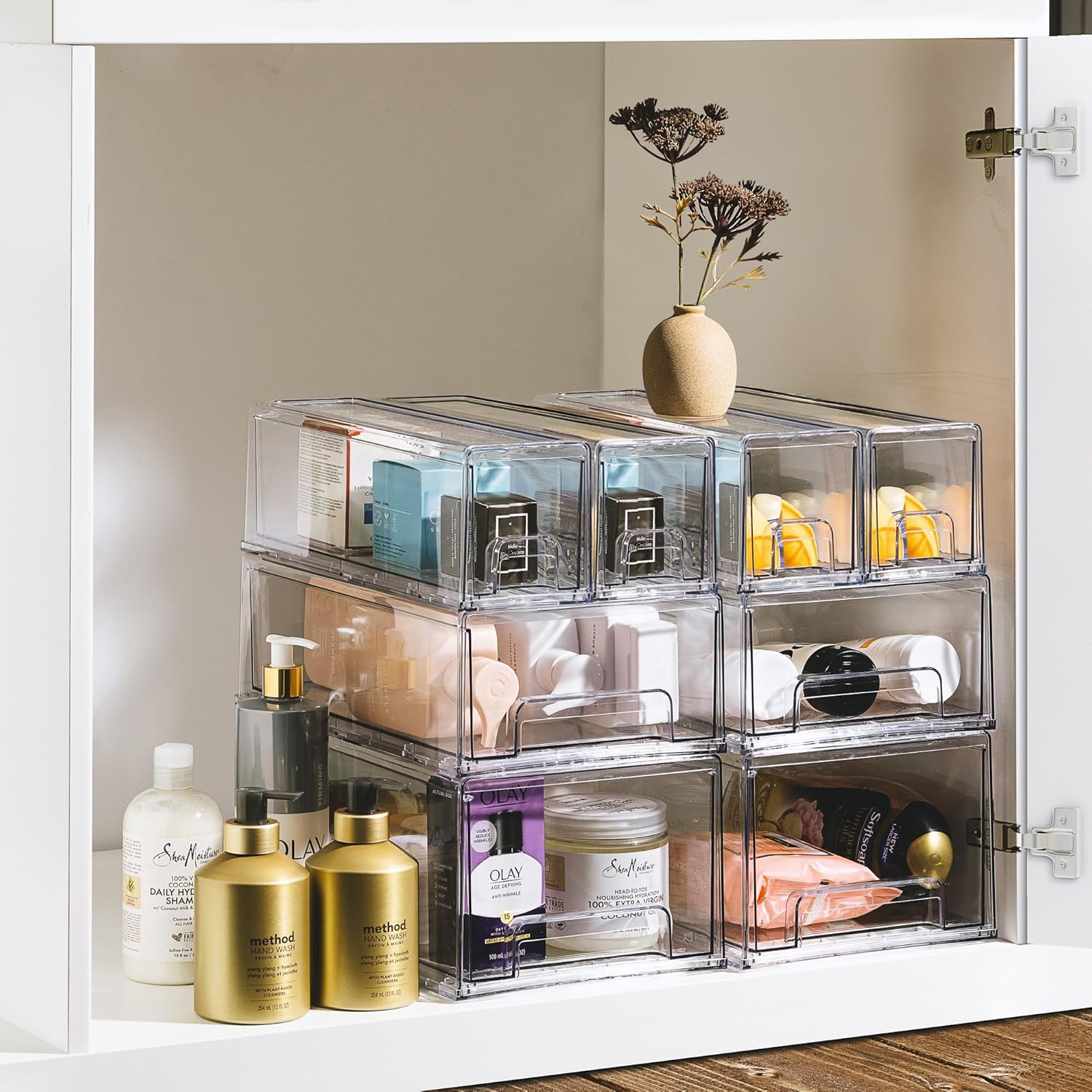 Sorbus Small Clear Storage Drawers (4 Pack) – Acrylic Stackable Storage Bins with Pull-Out Drawers