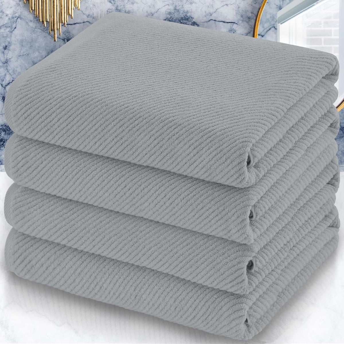 VOOVA & MOVAS Grey Bath Towels, Large 30" x 56" - 100% Cotton | Quick Dry | Light Weight | Thick |