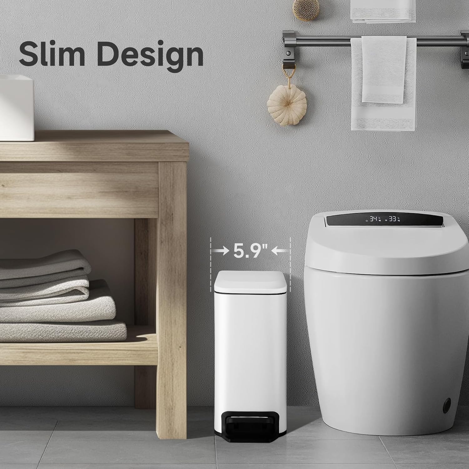 TIPGO Slim Bathroom Trash Can with Lid Soft Close, Step Pedal, 6 Liter / 1.6 Gallon Stainless Steel