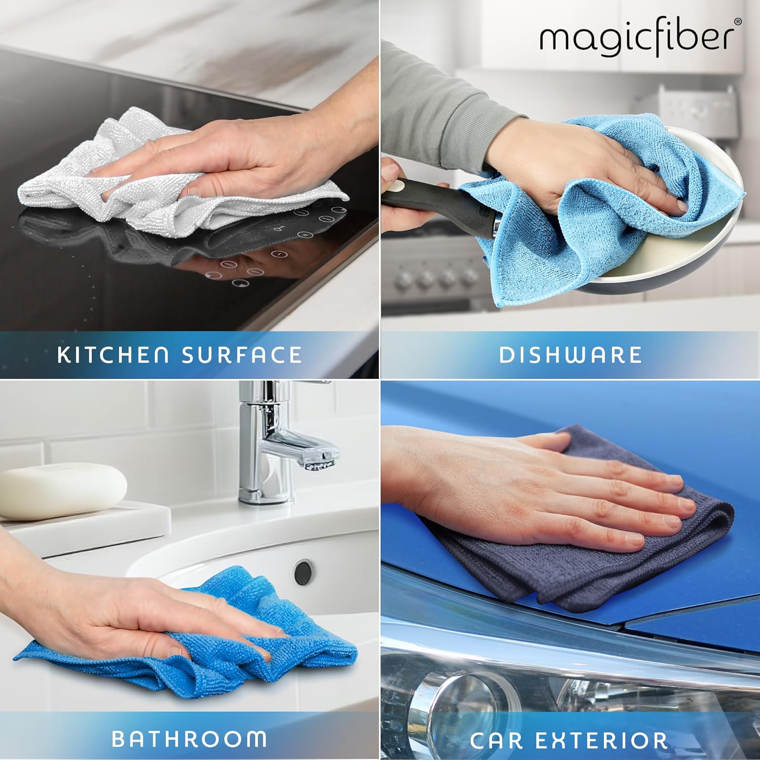 MagicFiber Microfiber Cleaning Cloth - 12 Pack, Large 13" x13” Highly Absorbent Streak-Free Micro