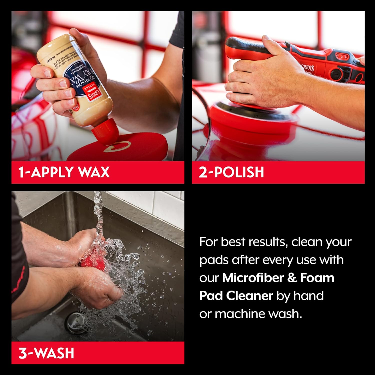 Griot's Garage 6.5” Red Foam Waxing Pads for Car Detailing, Polishing and Buffing Pads for Use with
