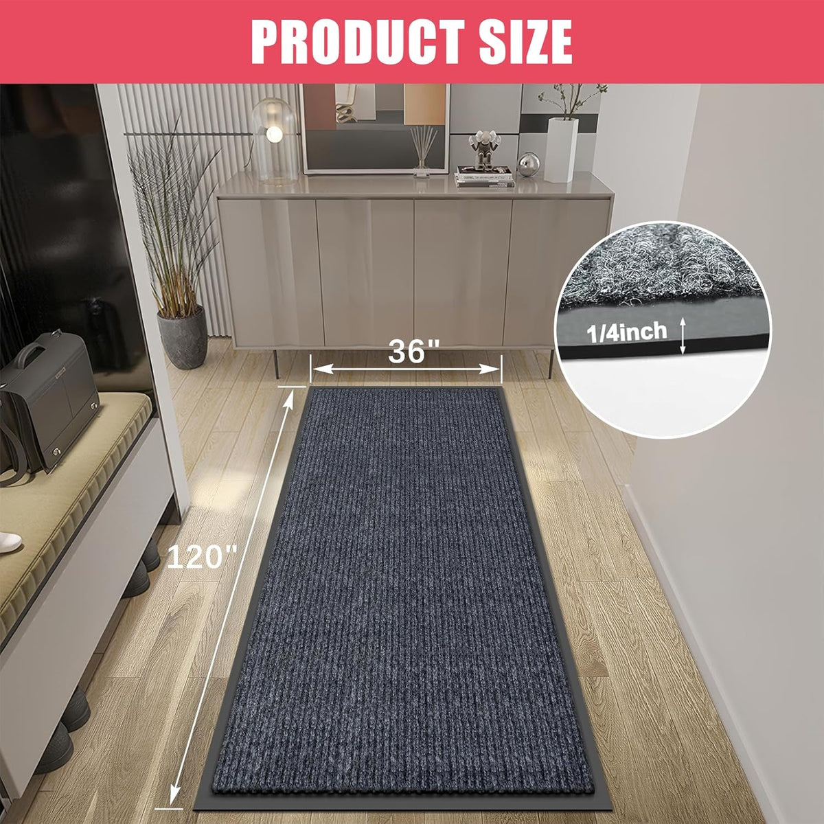 Kuyal Front Door Mat, 3'x10' Indoor Outdoor Entrance, Commercial Floor Inside Outside Entrance