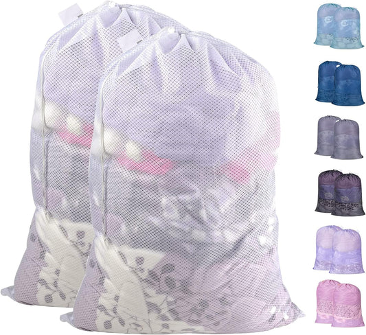 Polecasa Diamond Mesh Laundry Bags, 2Pcs 24 x 36 inches Heavy Duty Mesh Laundry Bag with ID Tag and