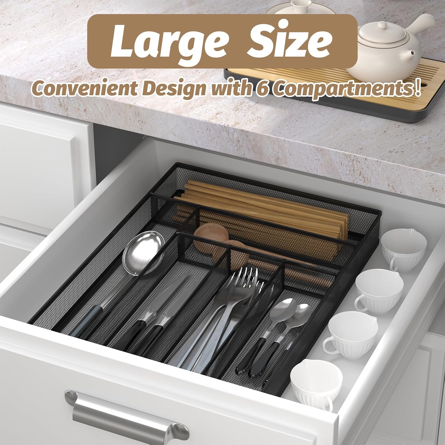 Silverware Organizer Metal Mesh, Large Drawer Organizer, Utensil Cutlery Tray for kitchen drawers