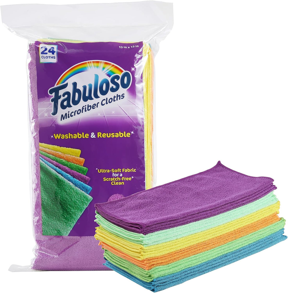 Fabuloso Microfiber Cleaning Cloths, Rainbow - Lint-Free, Scratch-Free Cleaning Cloths for Surfaces