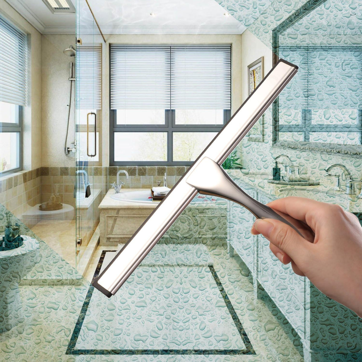 Hiware All-Purpose Shower Squeegee for Shower Doors, Bathroom, Window and Car Glass - Stainless