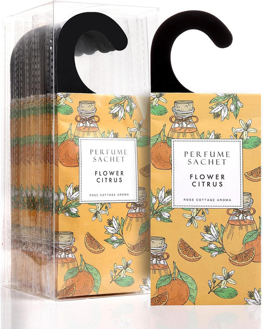 ROSE COTTAGE Large 12 Packs Flower Citrus Hanging Closet Air Freshener Scented Sachets Long Lasting