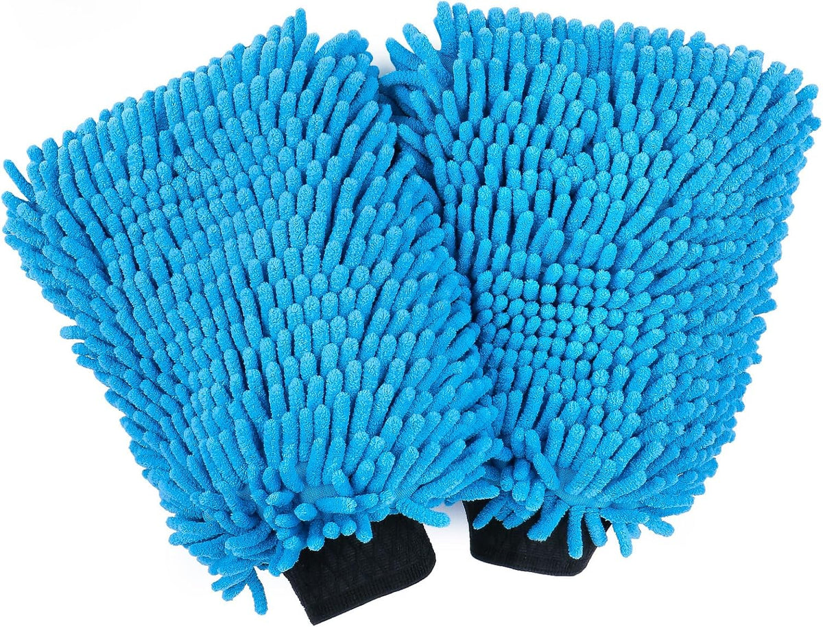 HOMEXCEL Car Wash Mitt, 2PK Chenille Microfiber Wash Mitt, Scratch-Free & Lint-Free, Rich Foam