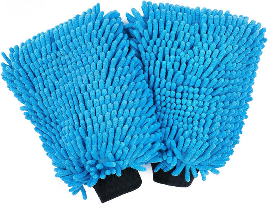 HOMEXCEL Car Wash Mitt, 2PK Chenille Microfiber Wash Mitt, Scratch-Free & Lint-Free, Rich Foam
