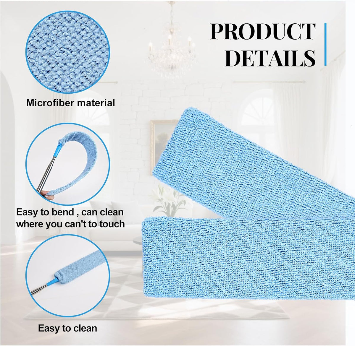 Retractable Gap Duster Cleaner Cleaning Tools with 2 Microfiber Dusting Cloths Washable Duster for