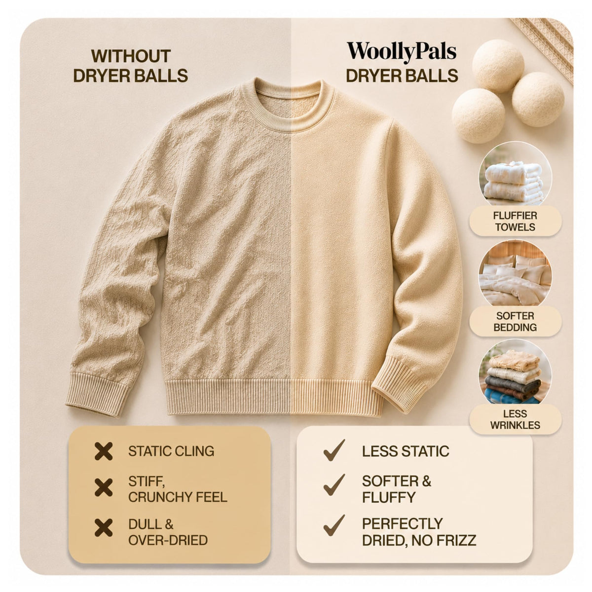 WoollyPals Dryer Balls (6-Pack, XL Size) - 100% New Zealand Wool - No More Dryer Sheets - Eco Dryer