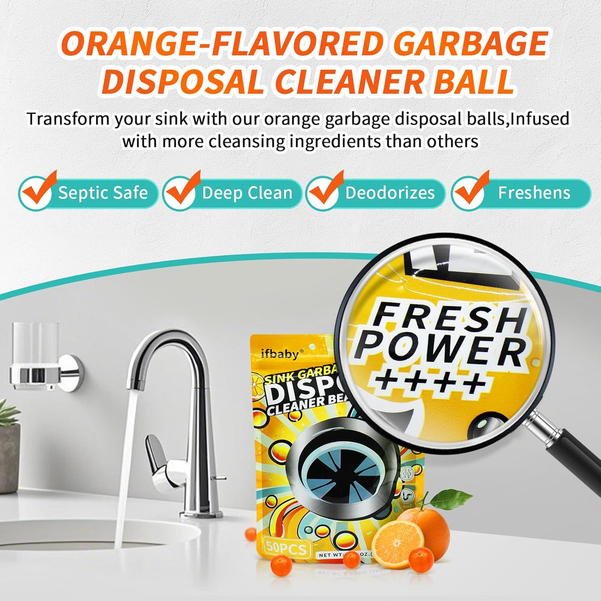 50 Count Garbage Disposal Cleaner and Deodorizer – Sink Odor Eliminator, New Powerful XL Sink Drain