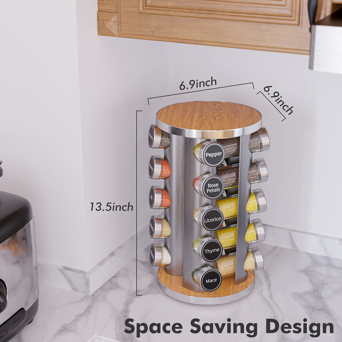 Revolving Spice Rack Set with 20 Spice Jars, Kitchen Spice Tower Organizer for Countertop or