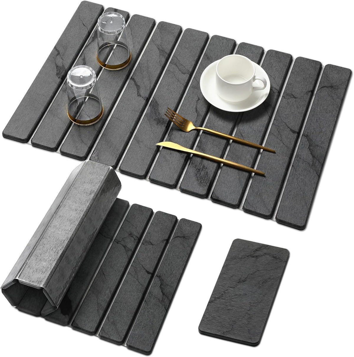 2 PCS Large Stone Dish Drying Mat for Kitchen Counter,Quick Dry Stone Dishes Mats,Marbled Water