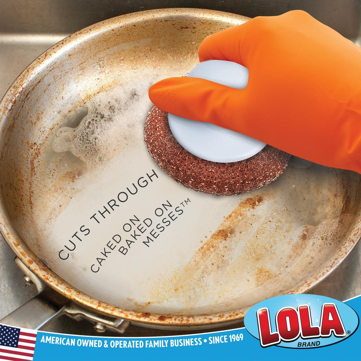 LOLA Copper Mesh Scouring Pad w/Comfort Knob, 144 Pack, Heavy Duty Cleaning Pads, Knitted Wire