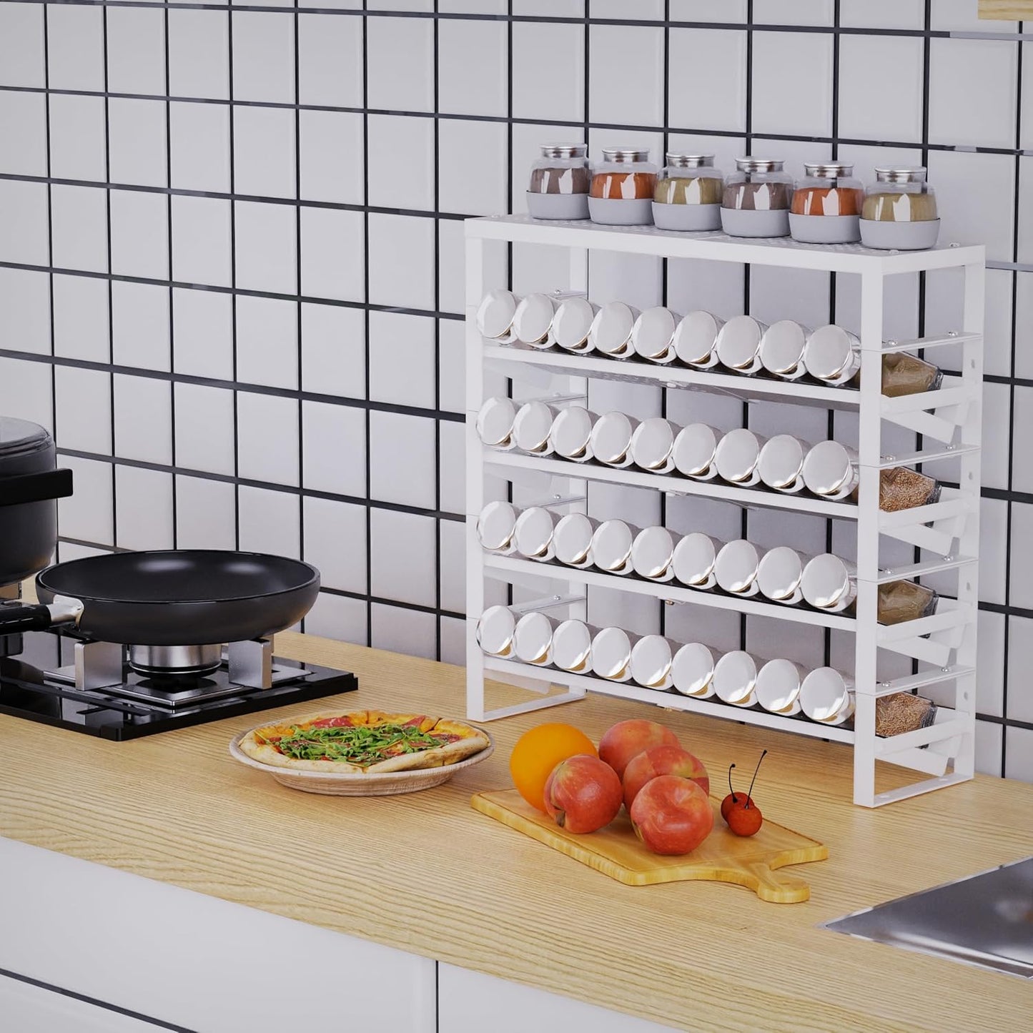 Expandable, Stackable, Adjustable Spice Rack kitchen Organizer,Metal Pantry Storage Shelves
