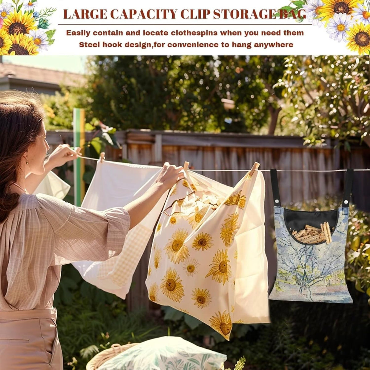Weather Resistant Clothespin Storage Bag - Outdoor Hanging Organizer with Windproof Features