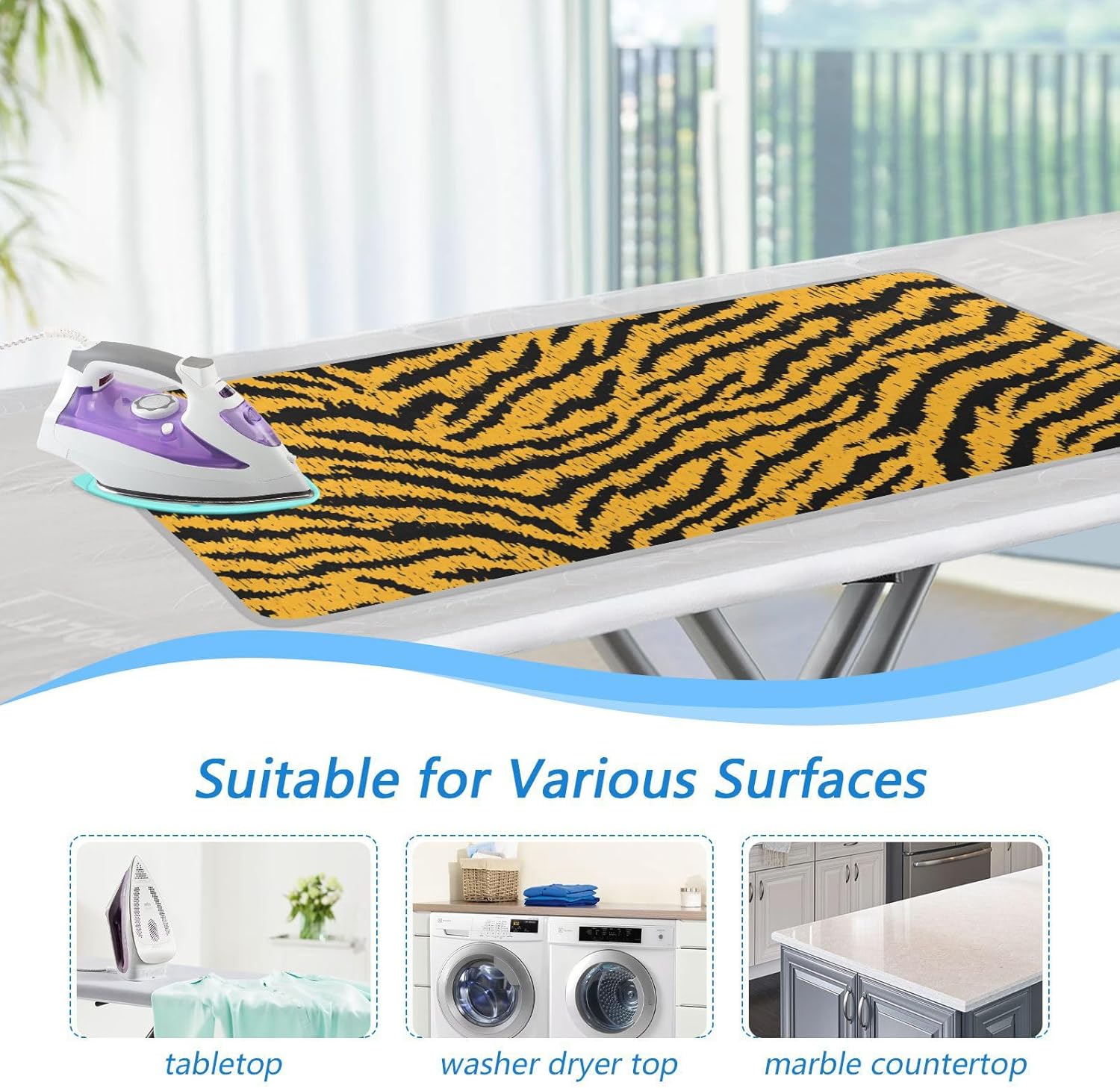 Classical Tiger Skin Print Ironing Mat for Table top Portable Ironing Pad Blanket for Washer Dryer
