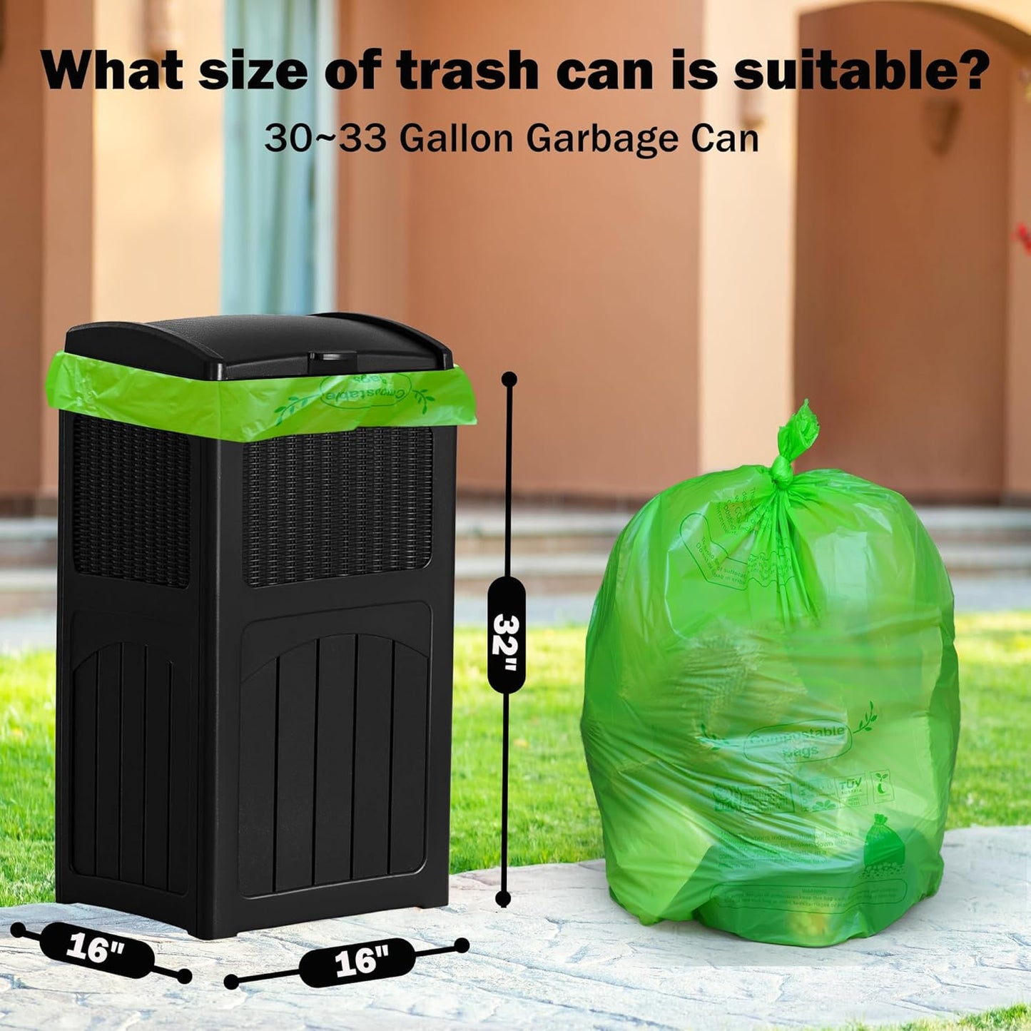 Compost Bags 33 Gallon 125 Liter Extra Thick 1.2 Mils Compostable Food Scrap Waste Bags with US BPI