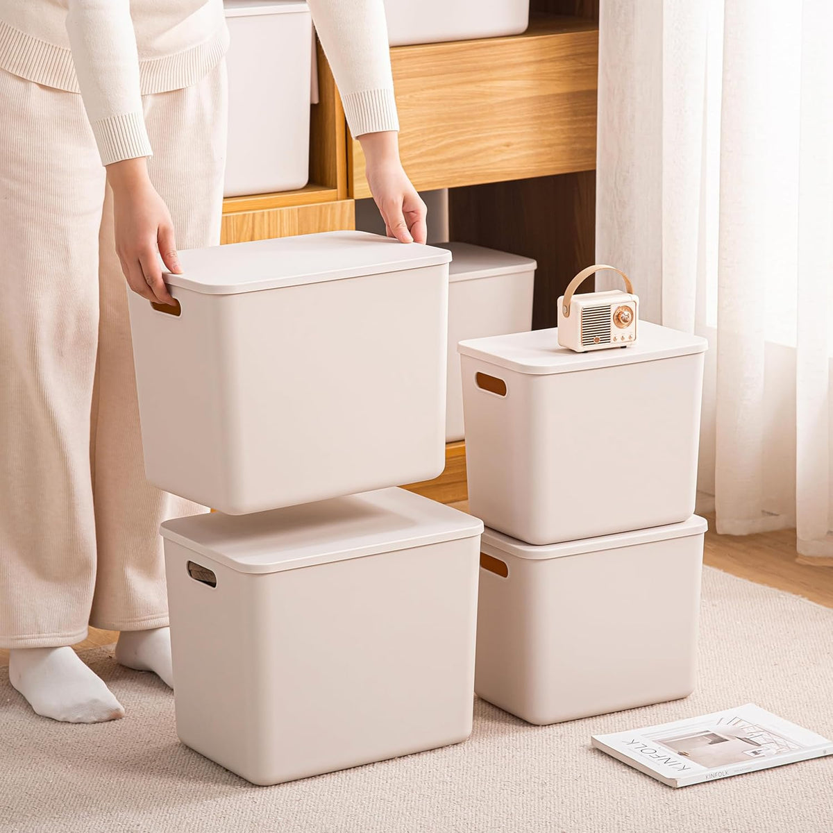 Plastic Storage Bins with lids,Storage Baskets,Container with handle,Storage Organizer Bins for