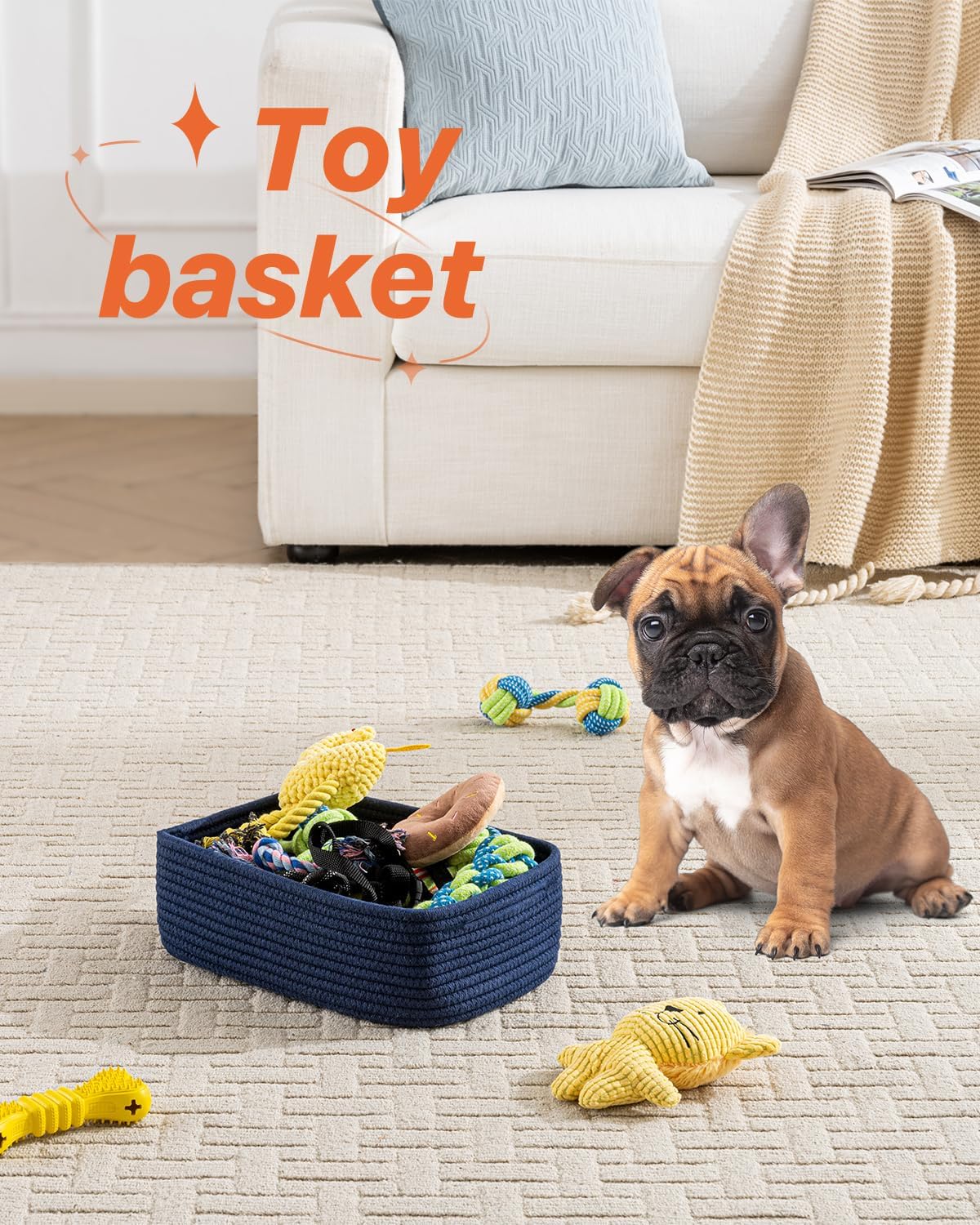 Small Woven Basket, 12 x 8 x 4.5 Inches, Storage Basket for Organizing, Cute Small Rope Shelf