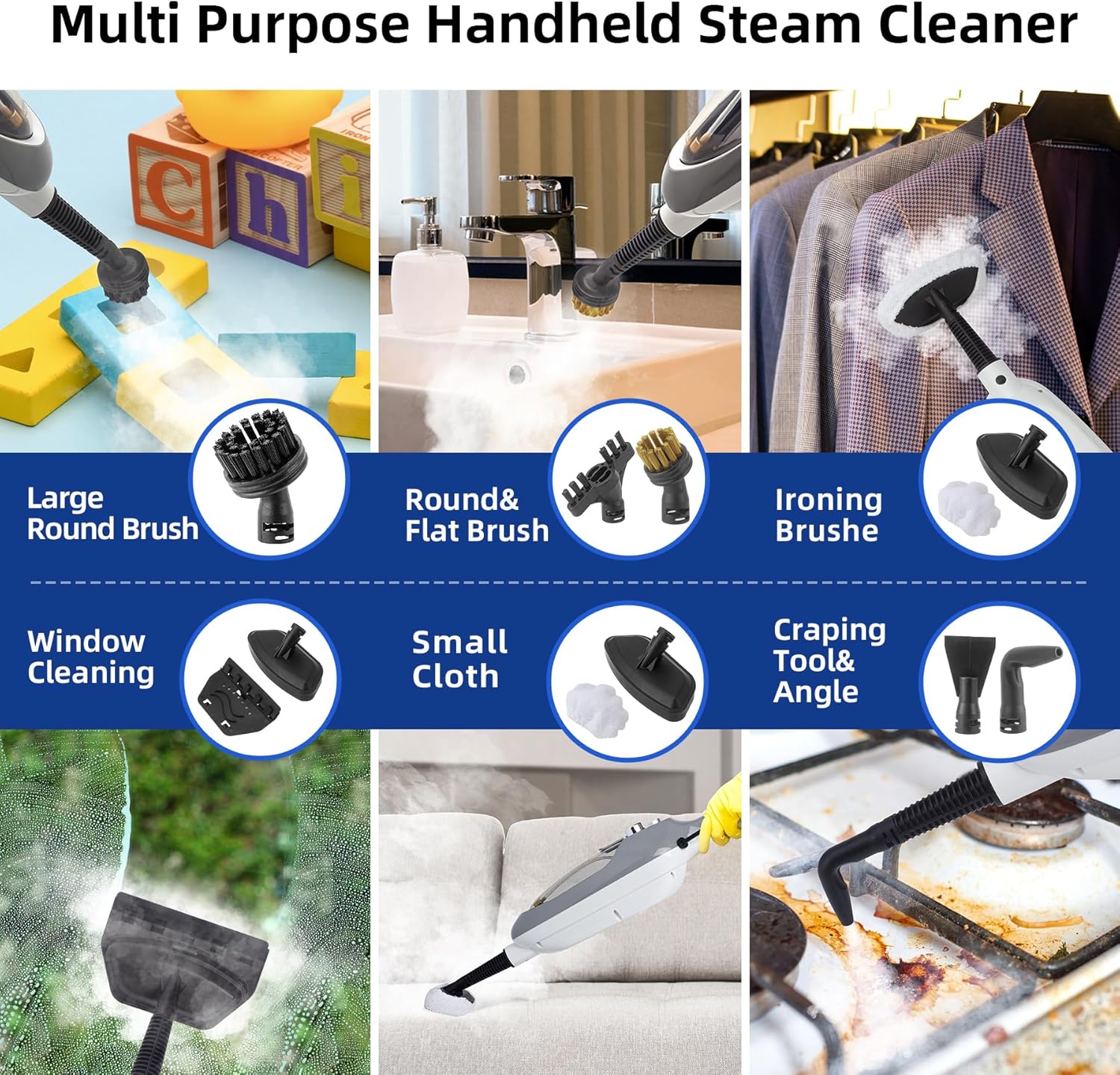 Steam Mop - 10-in-1 MultiPurpose Handheld Steam Cleaner Detachable Floor Steamer for