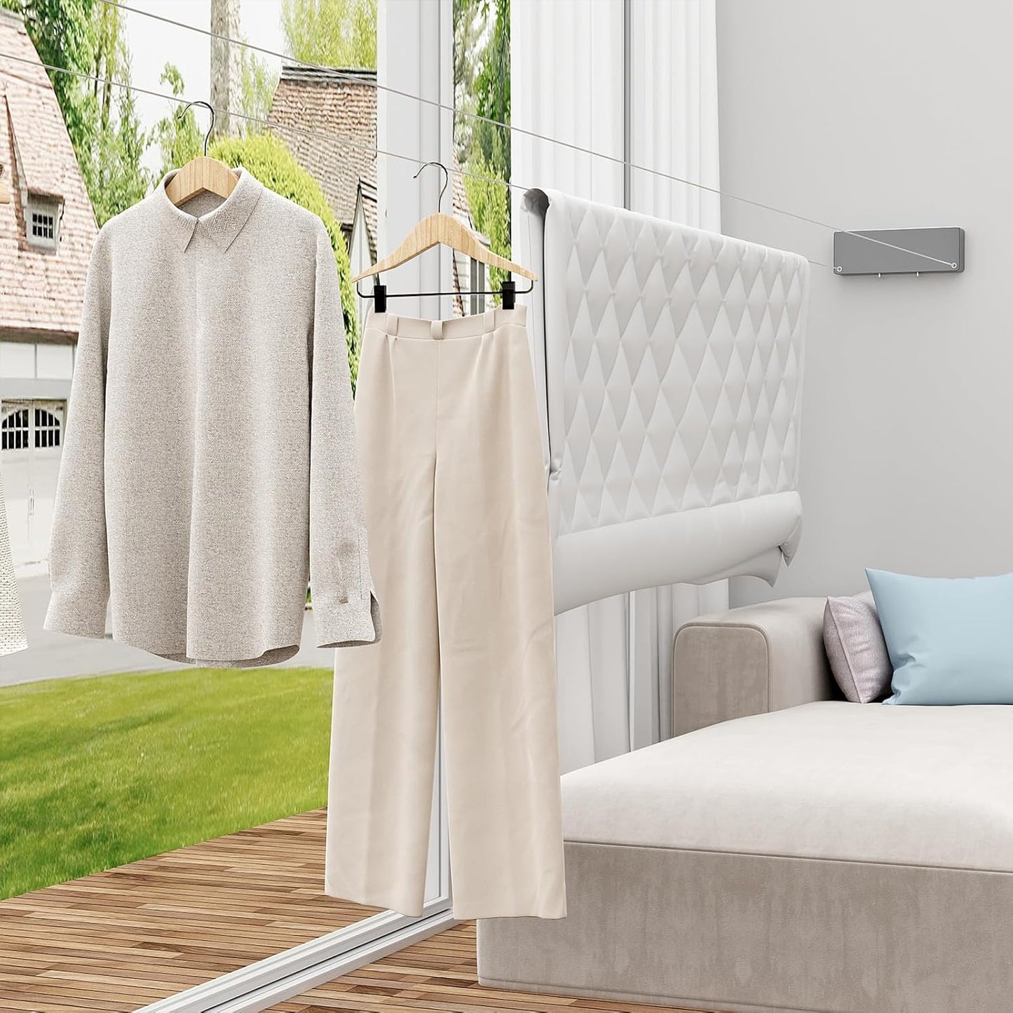 Retractable Clothesline Indoor, Non-Sagging Clothes line retracting Outdoor, Heavy Duty Wall