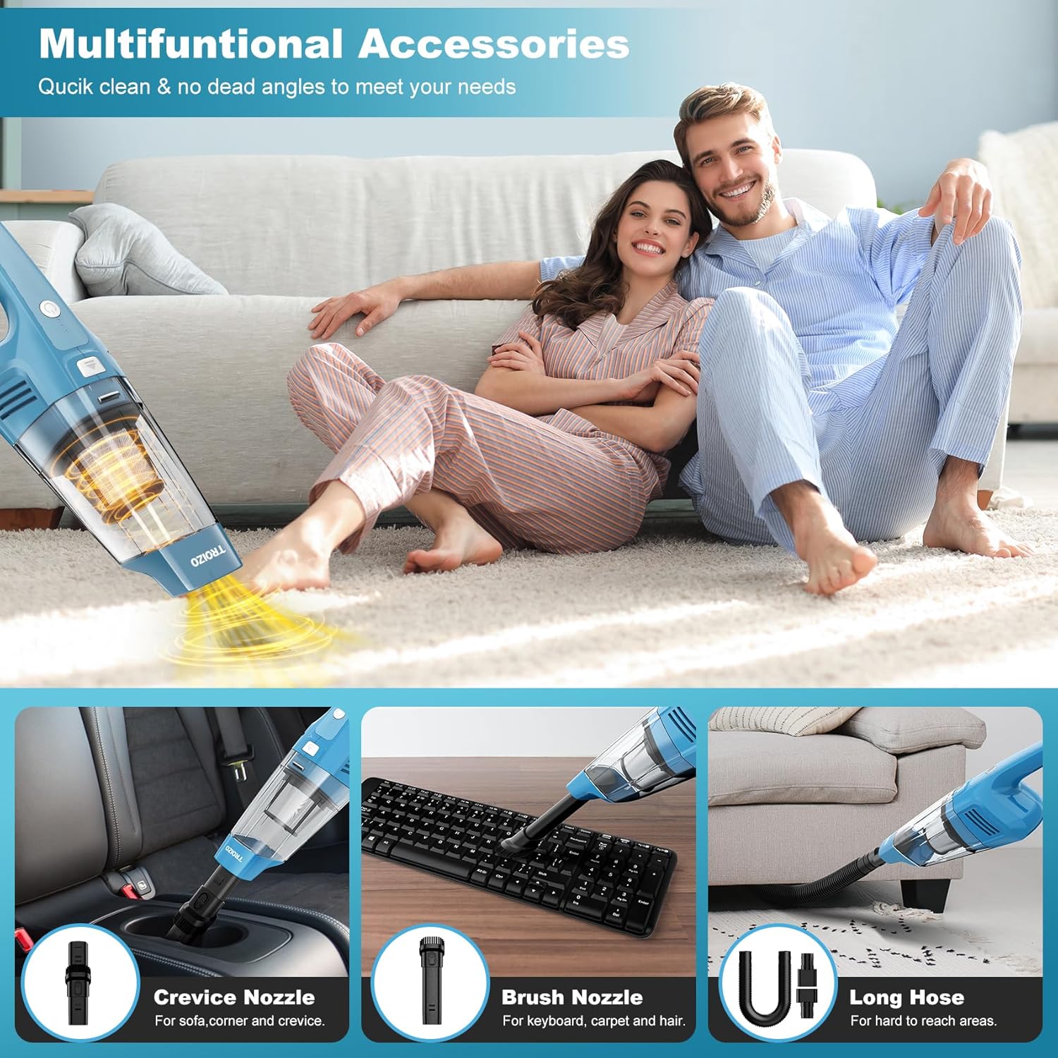 Handheld Vacuum Cordless, 14500PA Powerful Suction Hand Held Vacuum Cleaner with Brushless Motor