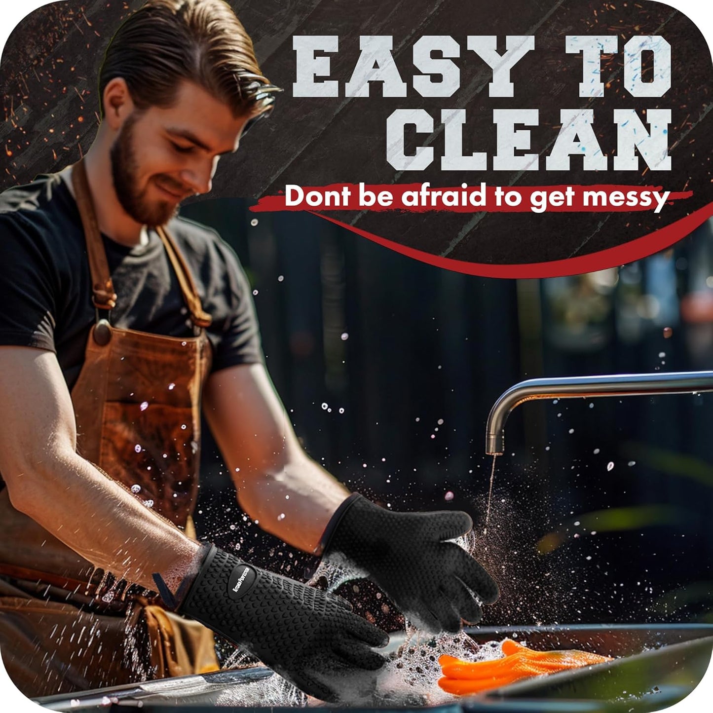 KITCHEN PERFECTION Silicone Smoker Oven Gloves -Extreme Heat Resistant BBQ Gloves -Handle Hot Food