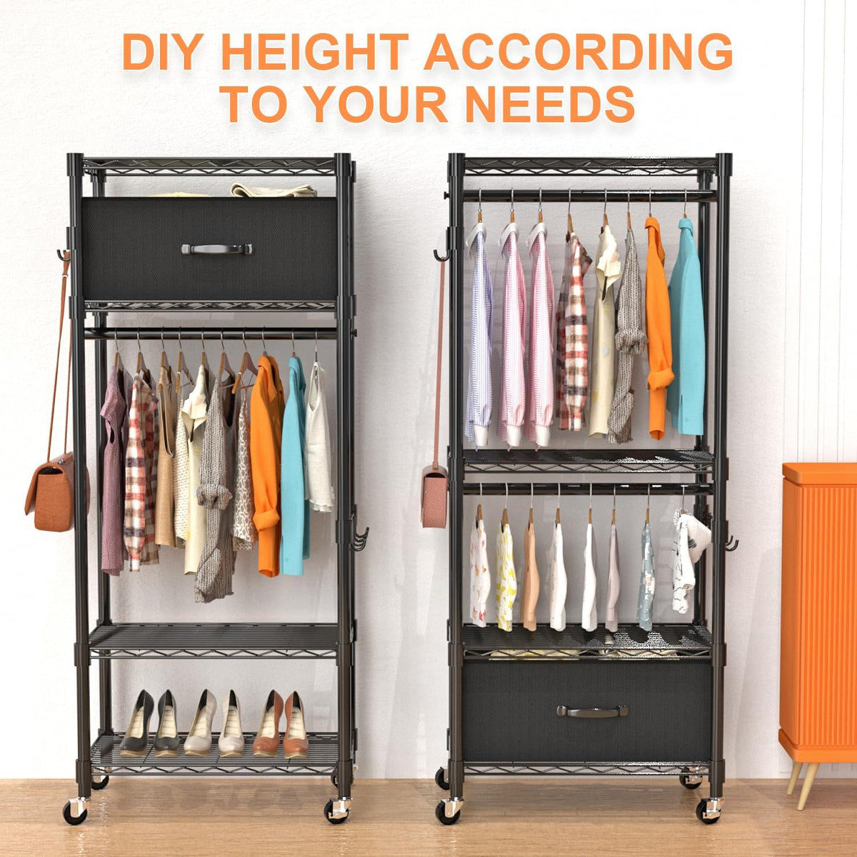 Clothes Rack, Clothing Rack for Hanging Clothes, 4 Tiers Adjustable Closet Organizer System with