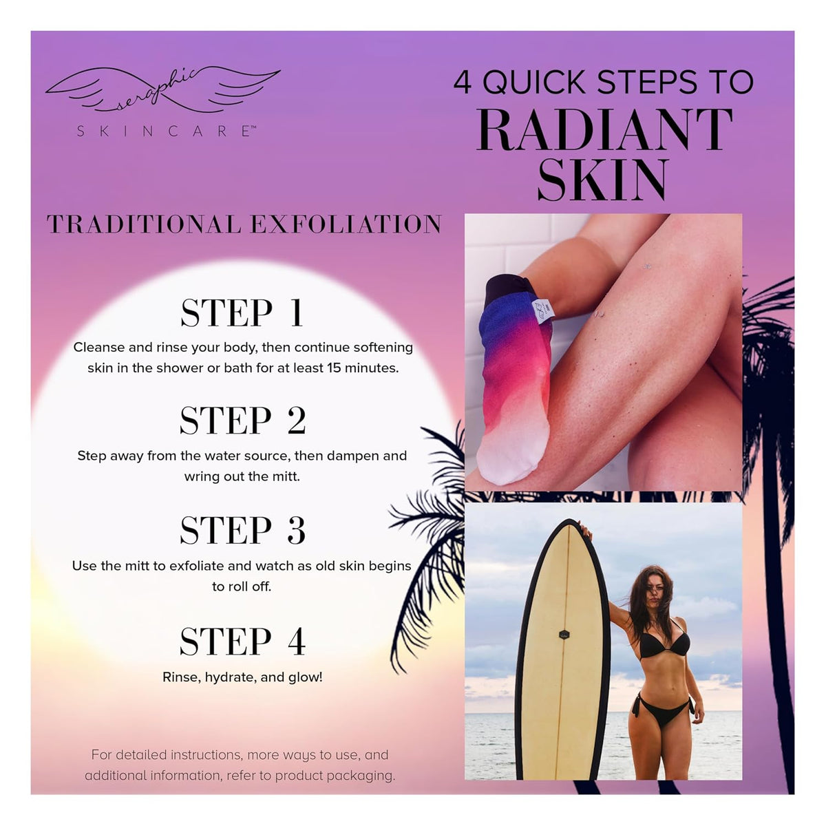 Seraphic Skincare (Summer Glow) Premium Exfoliating Mitt for Body 1pc– 100% Vegan Viscose
