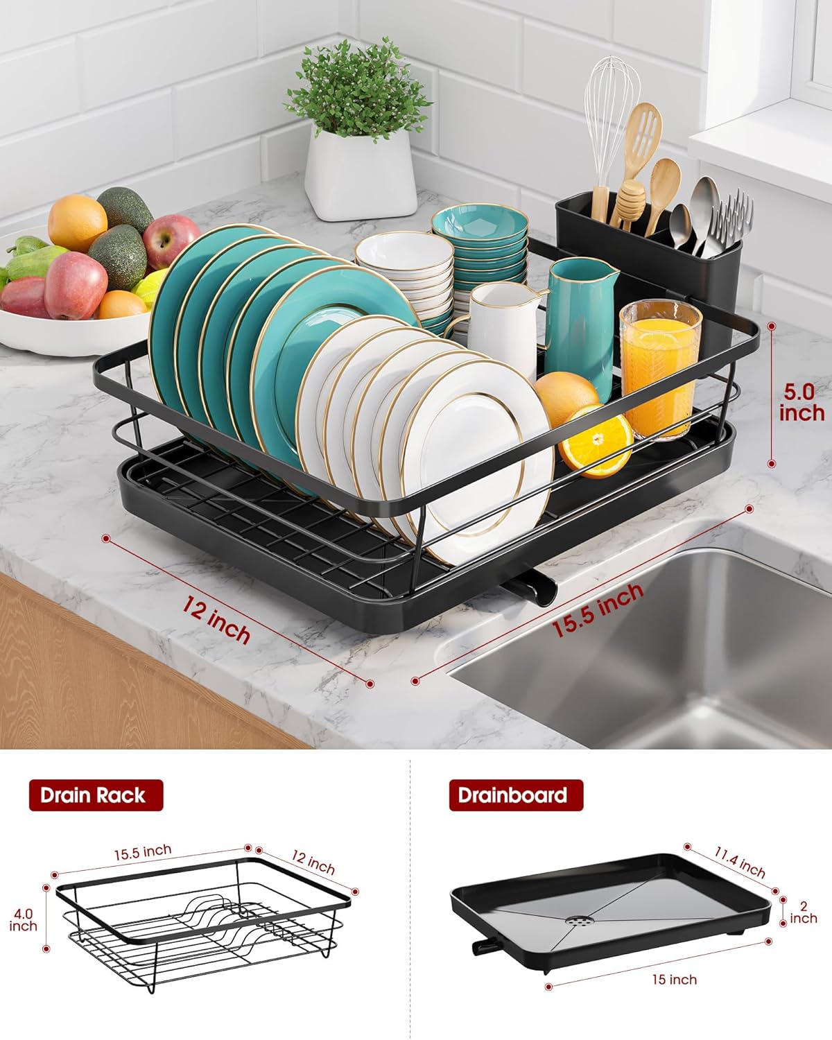 Stainless Steel Dish Drying Rack for Kitchen Counter, Sink Organization and Storage Essentials with