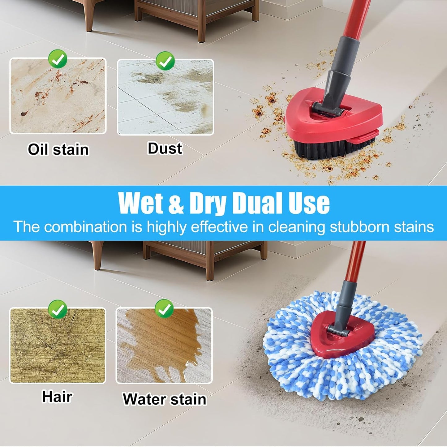 Mop Replace Head Mop Handle for O Cedar Mop, Mop Replacement for Ocedar Spin Mop Includes 2 Mop