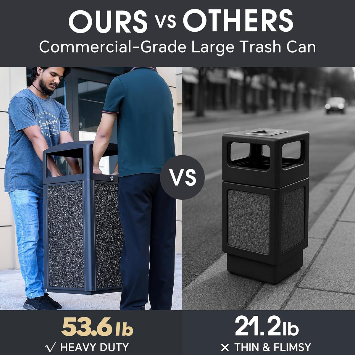 Commercial Metal Outdoor Trash Can with Lid, Lockable Outdoor Garbage Can with Nature Stone Panels