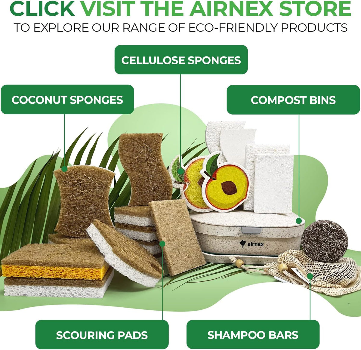 Biodegradable Natural Kitchen Sponge - Compostable Cellulose and Coconut Walnut Scrubber Sponge (6