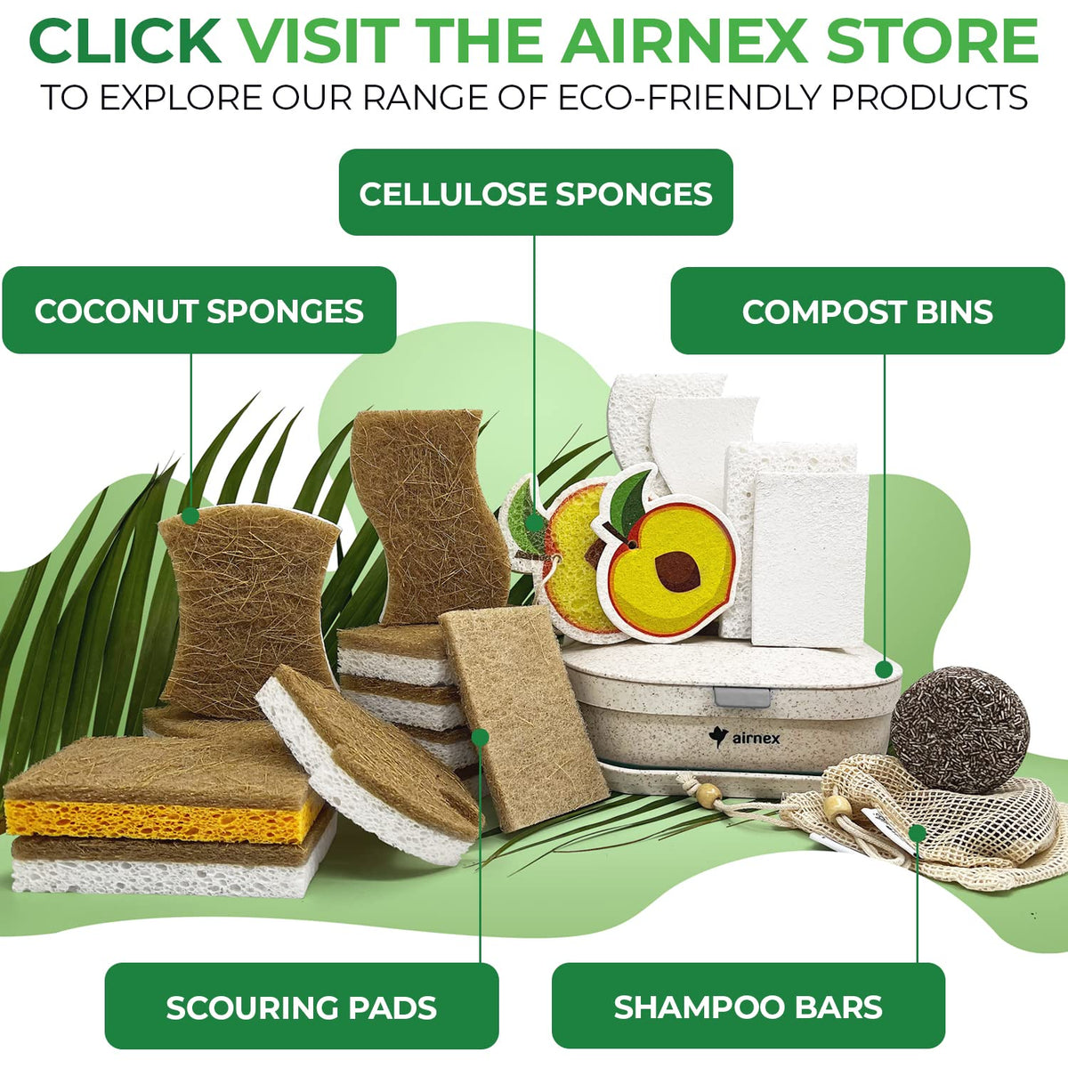 10 Pack Biodegradable Natural Kitchen Sponge - Compostable Cellulose and Coconut Walnut Scrubber