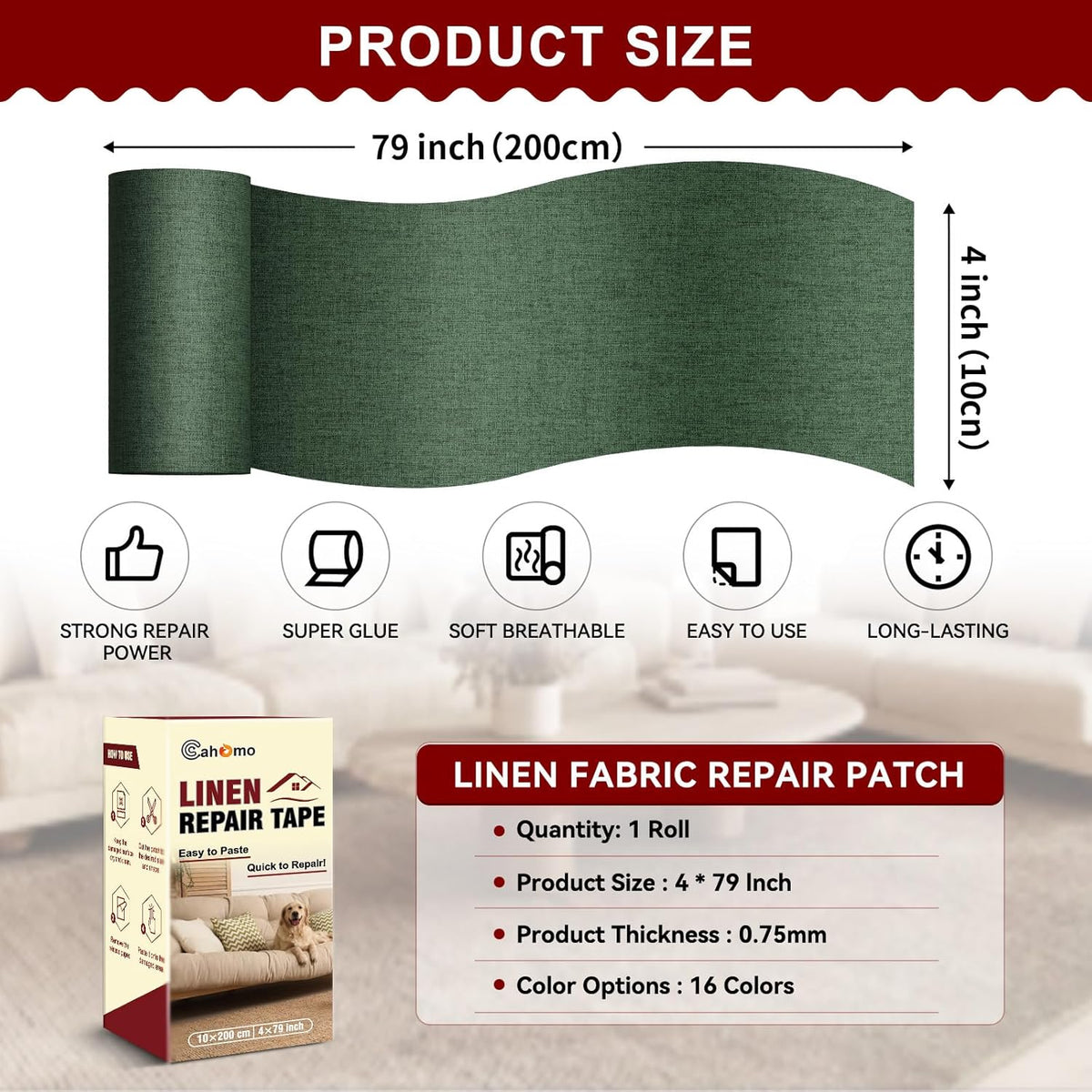 Linen Repair Tape 4x79 inch, Self Adhesive Fabric Patches, Linen Patch Tape Kit, Fabric Repair Tape