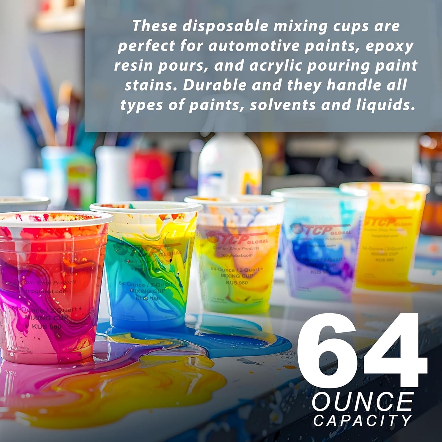 Custom Shop Paint Mixing Cups, 64-Ounce (Box of 100) - Plastic Measuring Cups for Liquids