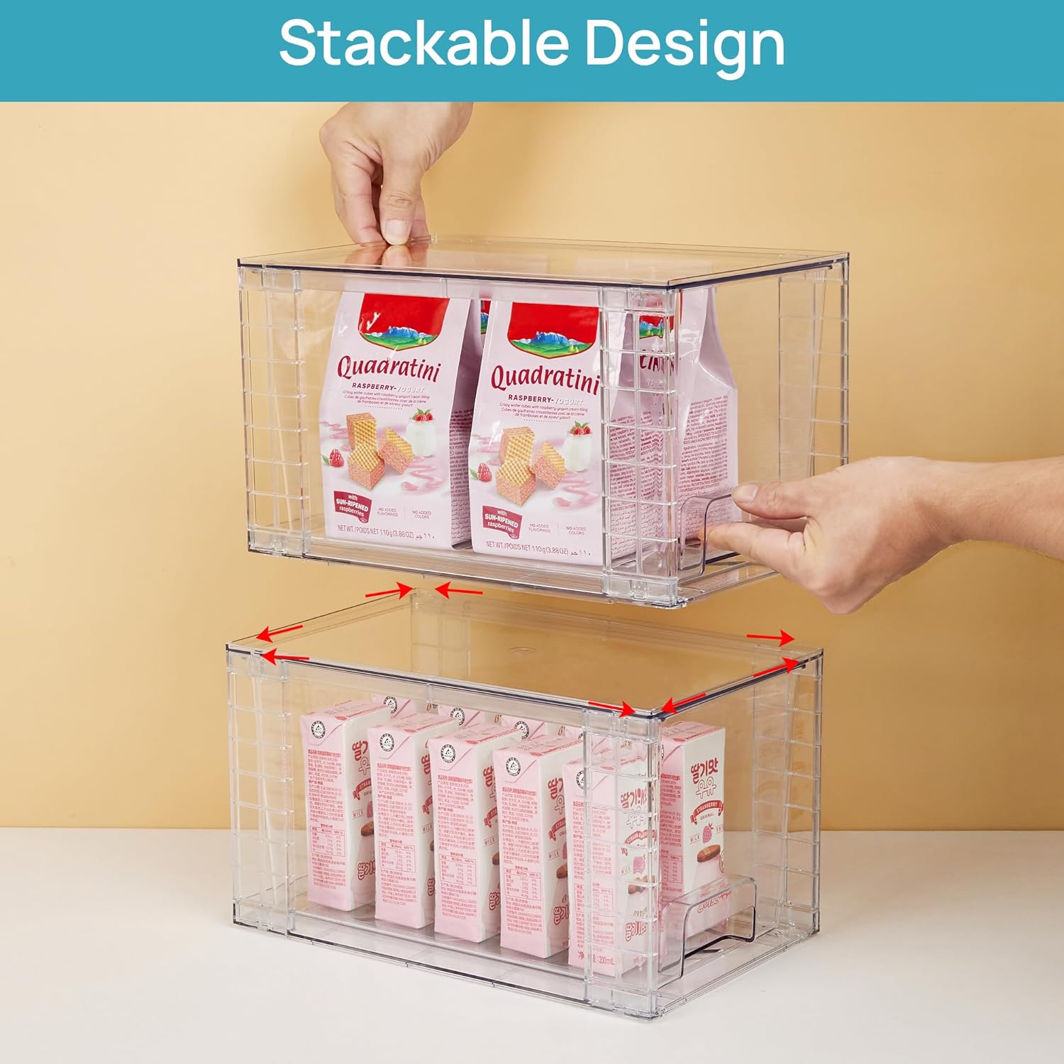 Vtopmart 2Pack Large Stackable Kitchen Pantry Storage Drawers, Clear Organizer Bins with Handles