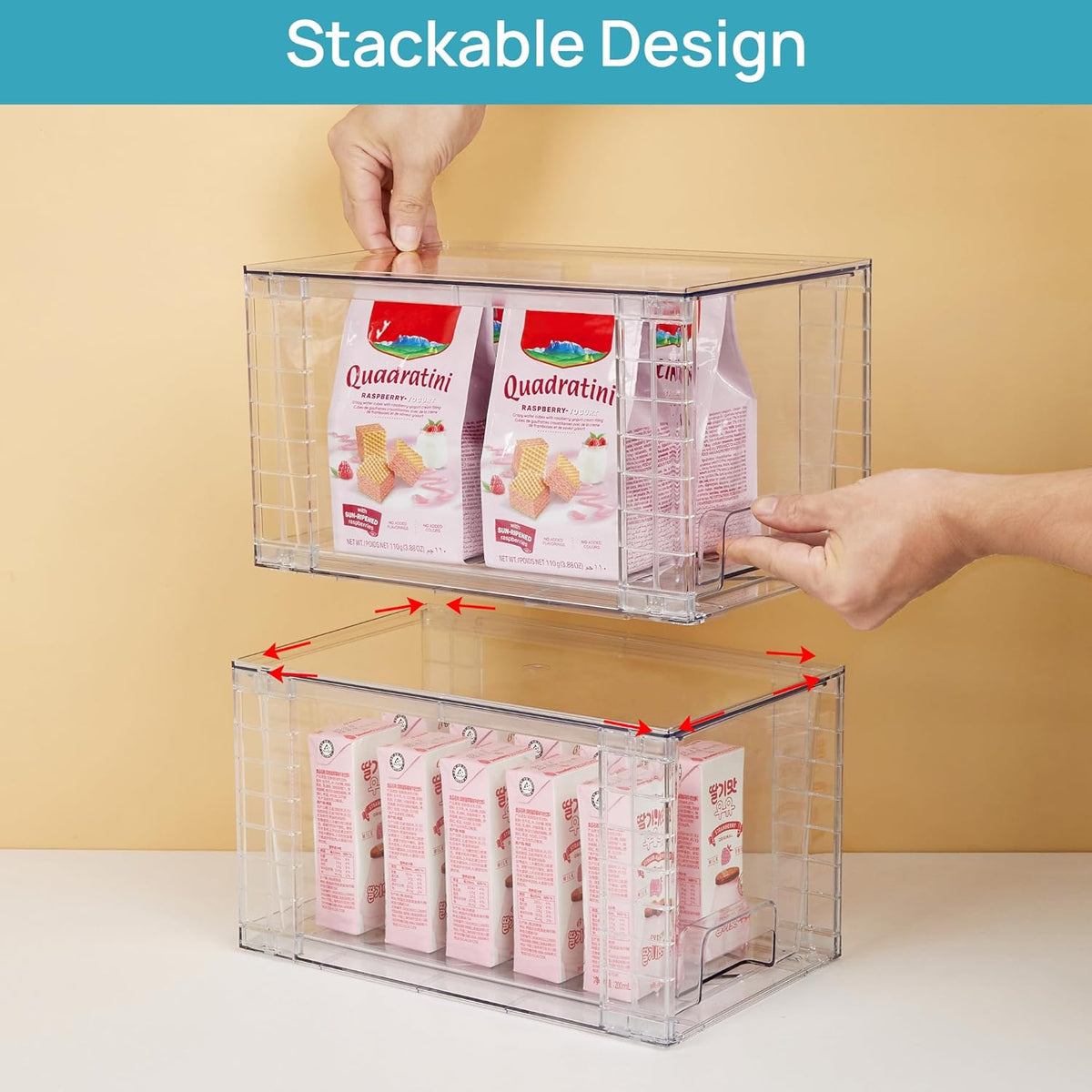 Vtopmart 4Pack Large Stackable Kitchen Pantry Storage Drawers, Clear Organizer Bins with Handles