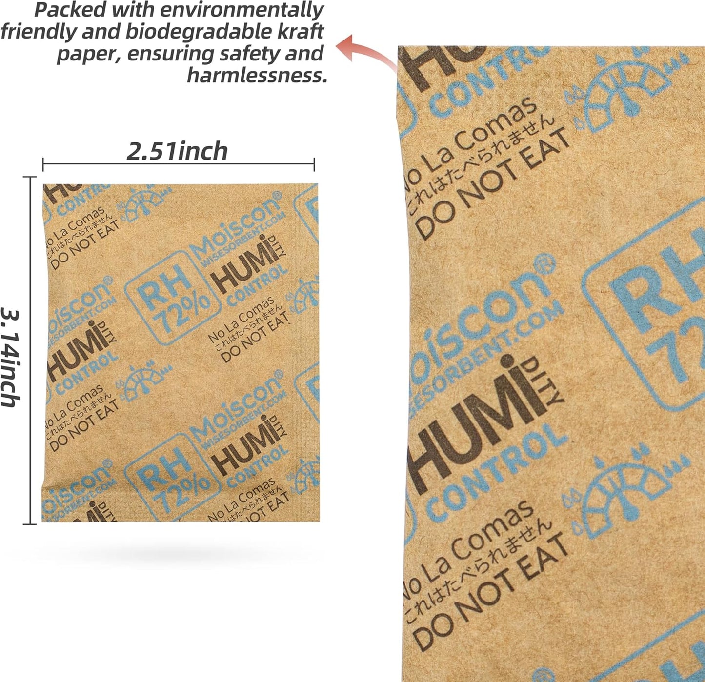 72% Two-Way Humidity Control Packs- 8 Gram Moisture Absorbers for Herbs, Wood Humidifier Boxes